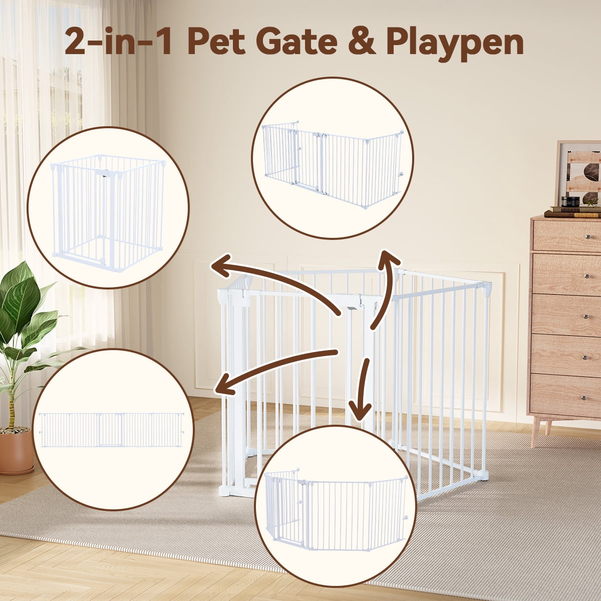Pet Gates, DOMIPET Dog Playpen 5Panel 128" Extra Wide 30" Tall Fireplace Fence Playard, White