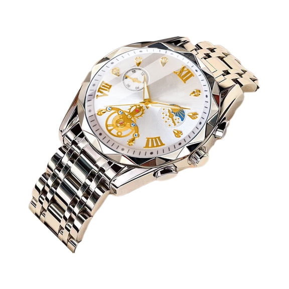 LEHOZIHEQ Men Watches, Automatic Business Luxury Diamond Self Winding Watch for Men Stainless Steel Wrist Watch