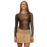 Juniors' madden girl Long Sleeve Mesh Top Color: Leopard Print Size: LARGE