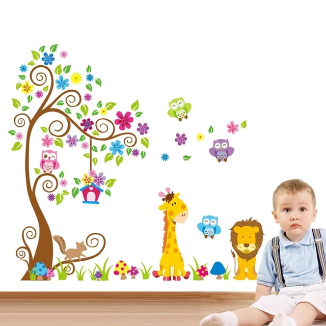 Vinil Decorativo Infantil H&Jess Niño Niña Árbol Jirafa León Grande VINIL INFANTIL