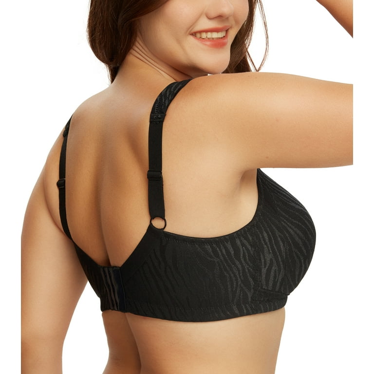Exclare Women's Minimizer Bras Comfort Non Padded Full Figure Large Busts  Wirefree Plus Size Bra(Black,46D)