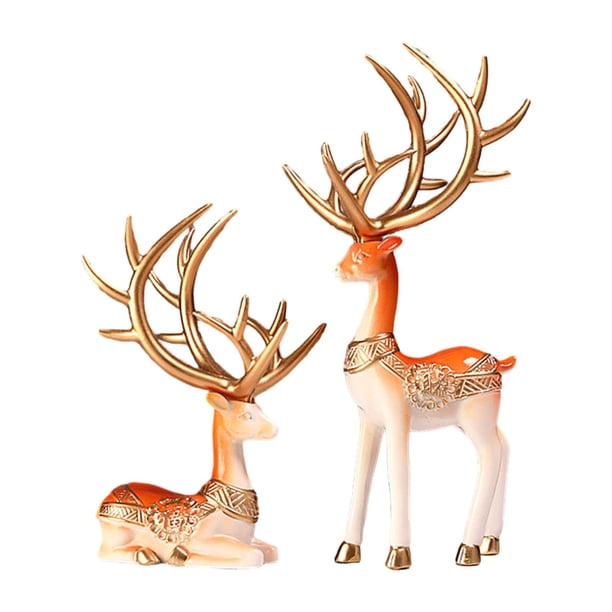 Juego de 2 estatuas de resina de alce y ciervo, figuras decorativas de Feng Shui para escritorio. Estilo A
