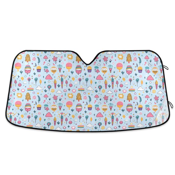 Ice Cream and Tree Car Windshield Sun Shade Foldable Car Front Window Visor Heat and UV Protection 53x23.5