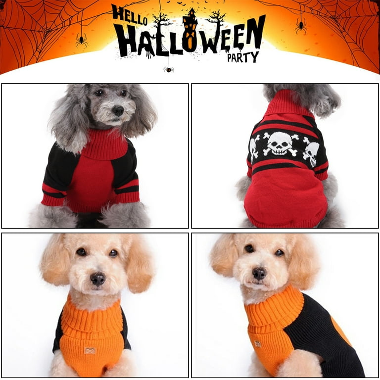 Pet Halloween Sweaters Dog Halloween Pumpkin Sweater Kitten Cat Holiday Theme Turtleneck Knitwear Shirt with Pumpkin Skull Patterns Dog Puppy