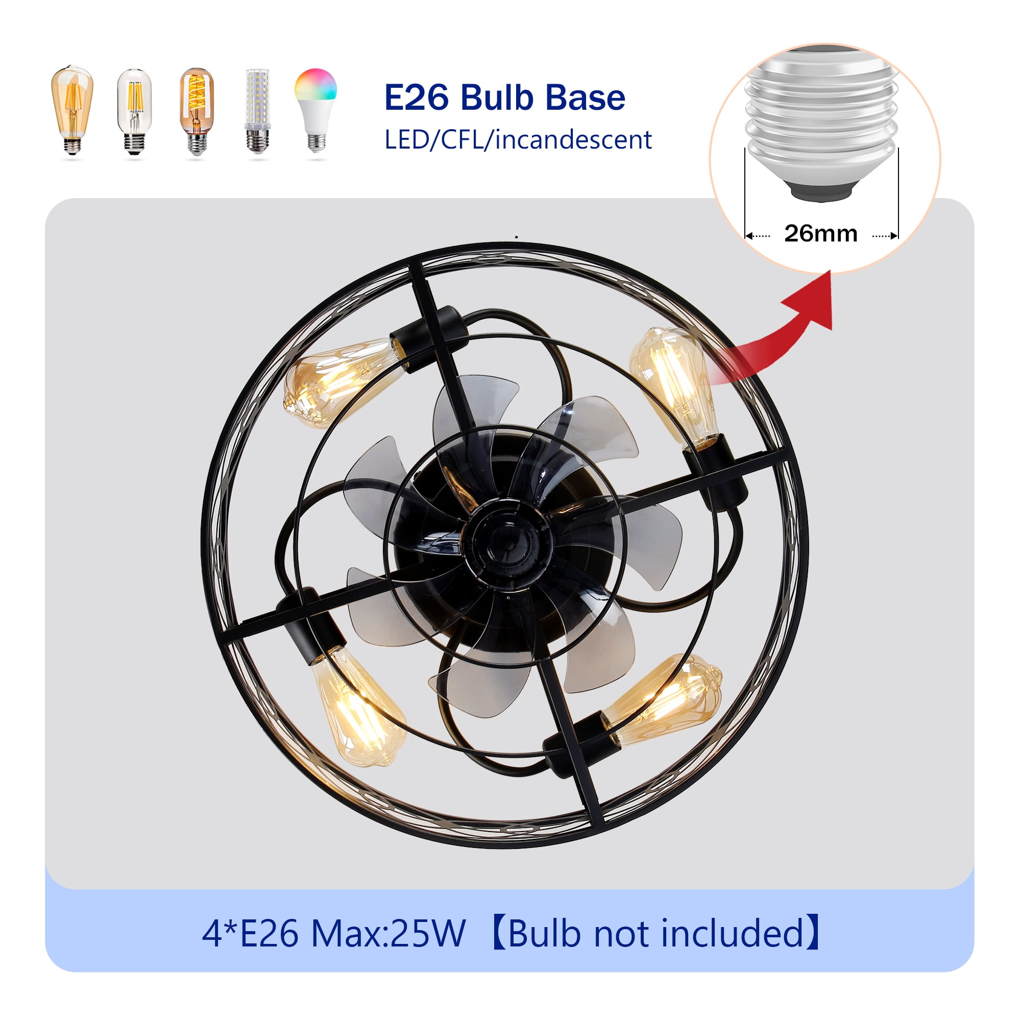 Leumius 20" Caged Ceiling Fans with Lights and Remote, Flush Mount Caged Ceiling Fan 6 Speed Reversible with Remote Control for Living Room Bedroom Dining Room Bronze (NOT Included Bulbs)