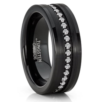 Metal Masters Co. Men's Tungsten Wedding Band - Black Hammered With Rose Goldtone Groove, 8mm Width