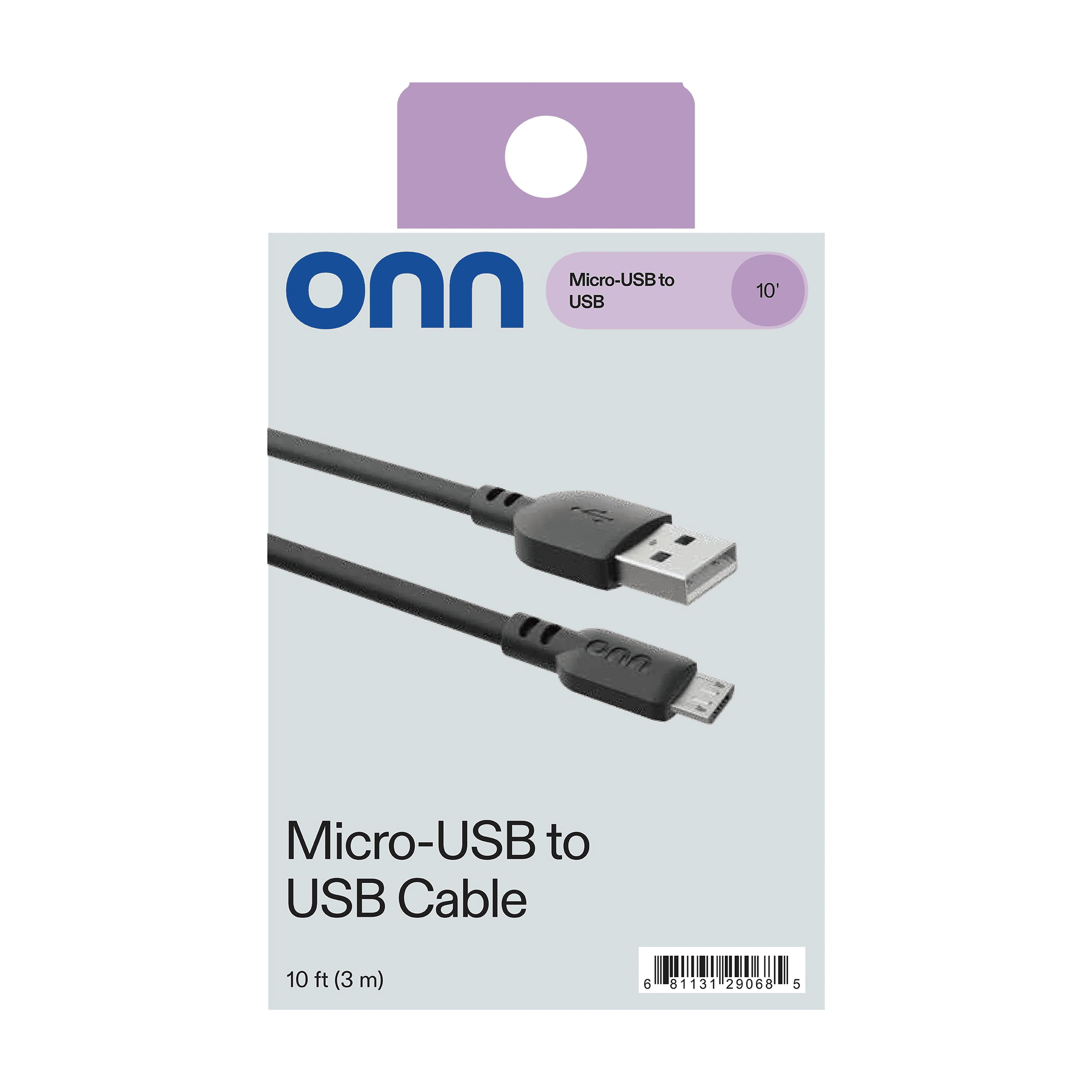 onn. 10' Micro Cable Black 1 Pack