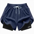 thumbnail image 4 of KPOPLK Women 2 in 1 Running Shorts High Waisted Athletic Shorts Gym Workout Shorts with Mesh Liner Zipper Pockets S-2XL Size XXL,Navy, 4 of 8
