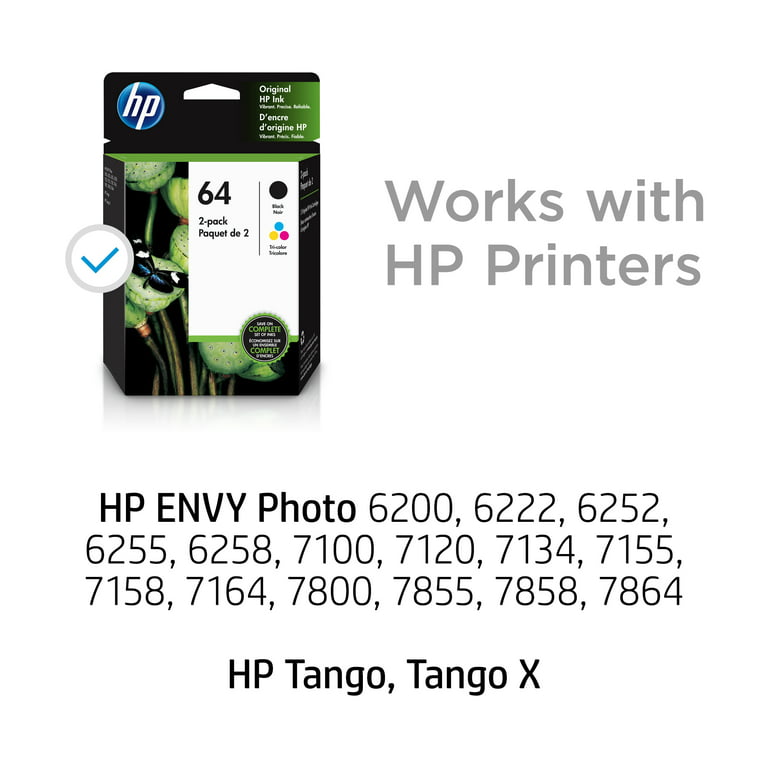 HP 64 Ink Cartridges - Black, Tri-color, 2 Cartridges (X4D92AN