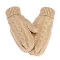 thumbnail image 2 of BLTIBY Women Men Winter Knit Mitten Gloves Chunky Cable Knit Thick Thermal Hand Warmer Fleece Sherpa Lined Mittens with Folding Cuffs Beige One Size, 2 of 5