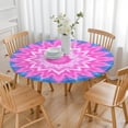 thumbnail image 3 of Pink Tie Dye Lotus Pattern Round Fitted Tablecloth with Elastic Edge,Dining Table Cover Waterproof,Outdoor Round Tablecloth for Camping,Dining,Indoor and Outdoor, 3 of 7