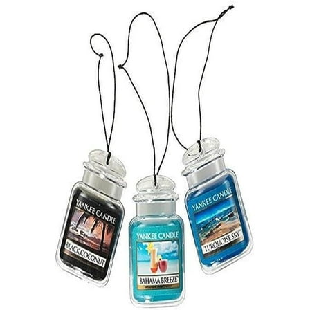 Yankee Candle Car Air Fresheners, Hanging Car Jar® Ultimate 3-Pack, Includes: 1 Bahama Breeze, 1 Black Coconut, and 1 Turquoise Sky
