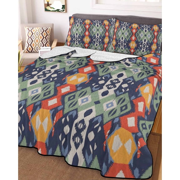 Blue Green Boho Twin XL Size Down Alternative Comforter, Lightweight Comforter Quilt Bedding Set with Pillow Shams Vintage Ethnic Tribe Abstract Art All Seasons Bed Comforter Duvet Insert 68"x98"