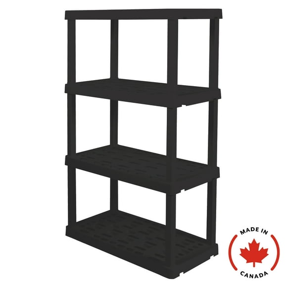 Hyper Tough Plastic Shelves Garage Shelf Basement Storage 4-Tier W36 x D18 x H56" Black Total Capacity 600 lb