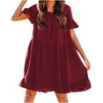 thumbnail image 2 of Mefallenssiah Femmes de la Mode Autour du Cou Solide Robe à Manches Courtes Robe Décontractée, 2 of 6