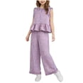 thumbnail image 3 of Avtoify Girls Flying Sleeve Top Lace Hem Summer for Kids Flared Pants 2 Piece, 3 of 7
