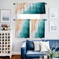 thumbnail image 2 of Teal Green Kitchen Curtains Sets for Windows 36 Inch Length, Geometric Brown White Beach Waves Gradient Rod Pocket Window Treatments Tier Curtains and Valances Set for Bedroom/Bathroom, 2 of 8