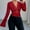 Red, variant on ZZwxWA Womens Sexy V Neck See Through Lace Crop Top Long Sleeve Slim Fit Sheer Mesh Crop Blouse Shirt Clubwear Summer