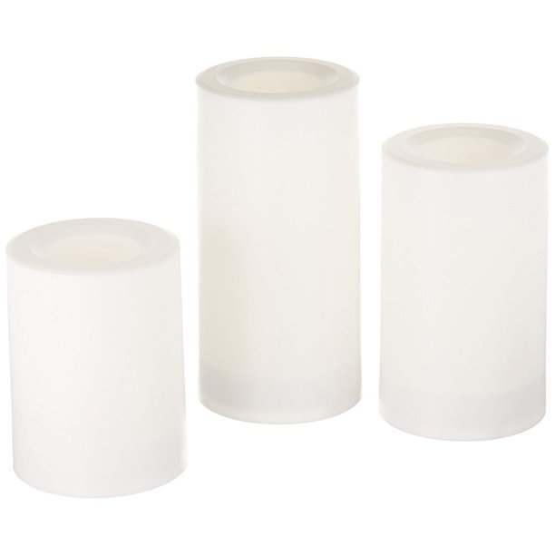 Inglow Flameless Round Outdoor Candles with Timer, White, Set of 3