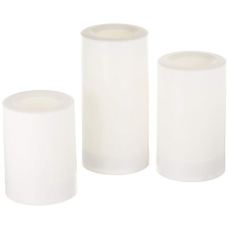 Inglow Flameless Round Outdoor Candles with Timer, White, Set of 3 ...
