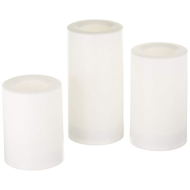 Inglow Flameless Round Outdoor Candles with Timer, White, Set of 3