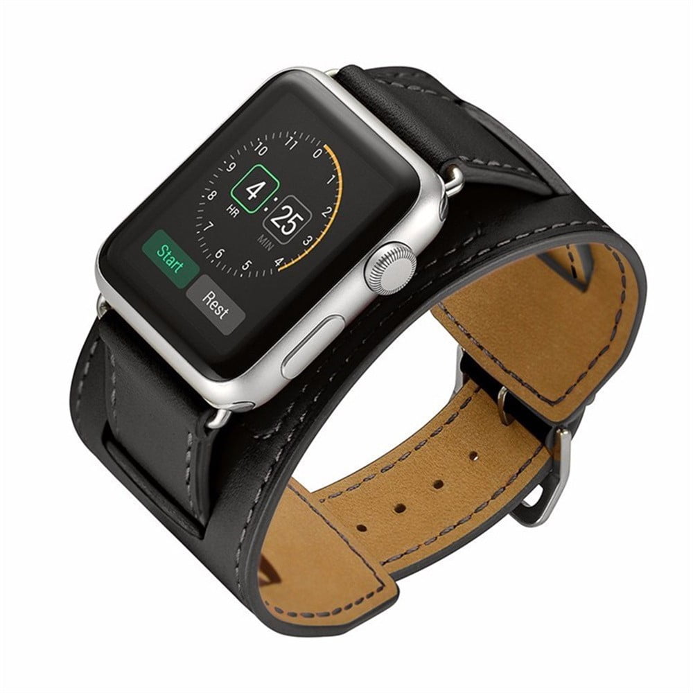 Cuff Genuine Leather band for Apple watch 45mm 41mm 44mm 40mm iwatch wrist bands 42mm watchband apple watch series 7 3 4 5 se 6 strap Wristband black - Walmart.com