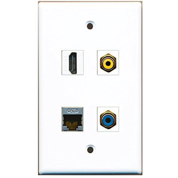 RiteAV - 1 Port HDMI 1 Port RCA Yellow 1 Port RCA Blue 1 Port Shielded Cat6 Ethernet Wall Plate
