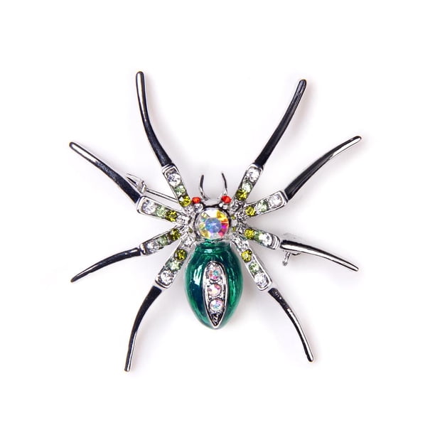 Broche de araña Hugo Punk Dazzling Crystal Rhinestone Viuda Animal Verde