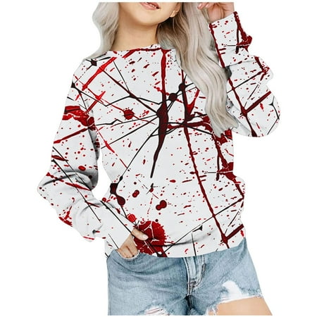 

MuZeFu Long Sleeve Shirts for Girls Children s Shirt Long Sleeved Halloween Printed T-shirt Printed Round Neck Short Top Suitable For Boys And Girls Aged 1-12 T-shirts