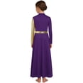 thumbnail image 4 of Hansber Kids Girls Full Length Patchwork Tights Metallic Jumpsuit Dress Praise Dance Outfit Worship Liturgical Dancewear Dark Purple 16, 4 of 7