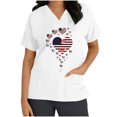 thumbnail image 1 of Haut à Col en V Imprimé pour la Fête de l'Indépendance pour Femmes, Manches Courtes, Mélange Polyester-Spandex, Blanc, Coupe Décontractée, Lavable en Machine, 1 of 5