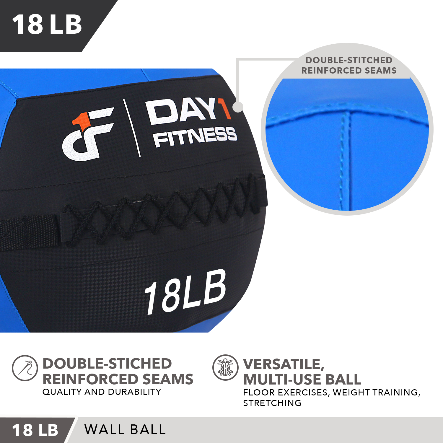 Day1Fitness Blue Soft Wall Medicine Ball 18 Pounds