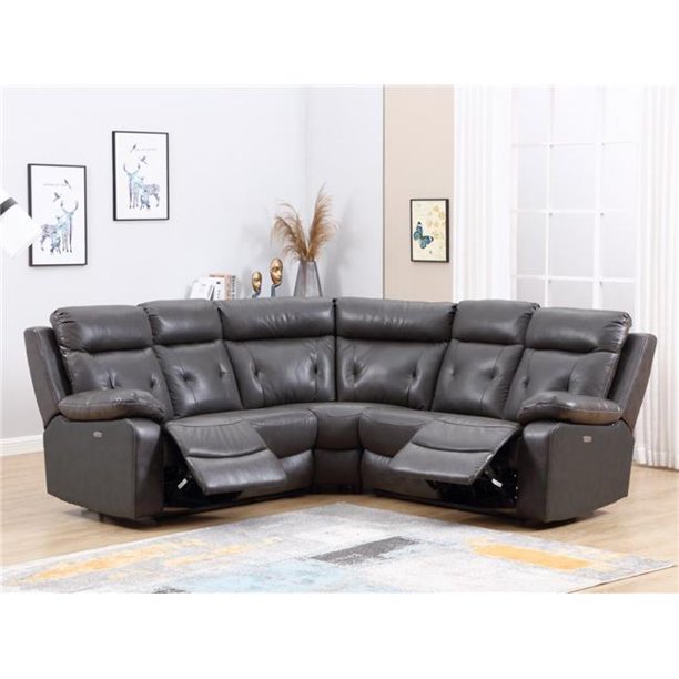 HomeRoots 343955 160 x 38 x 40 in. Modern Dark Gray Leather Sectional