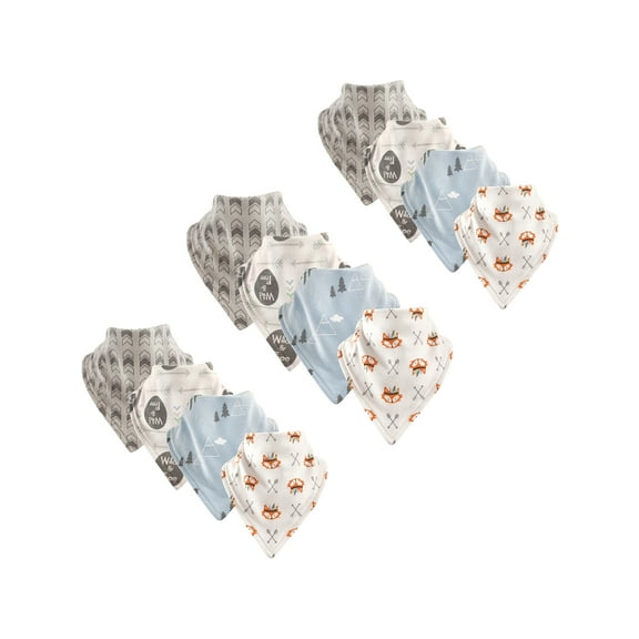Luvable Friends Basics Baby Unisex Bandana Bibs, 12 Pack, Wild & Free