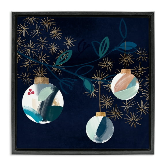 Stupell Industries Hanging Christmas Orbs Holiday Painting Black Floater Framed Art Print Wall Art, 18 x 18