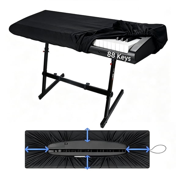 Piano keyboard dust cover, soft fabric keyboard protector, suitable for electronic and digital pianos, waterproof black