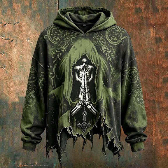 Hoodies for Men Western Theme 3D Print Long Sleeve Hooded Sweatshirts Fall Winter Casual Pullover Mens Hoodies Army Green M