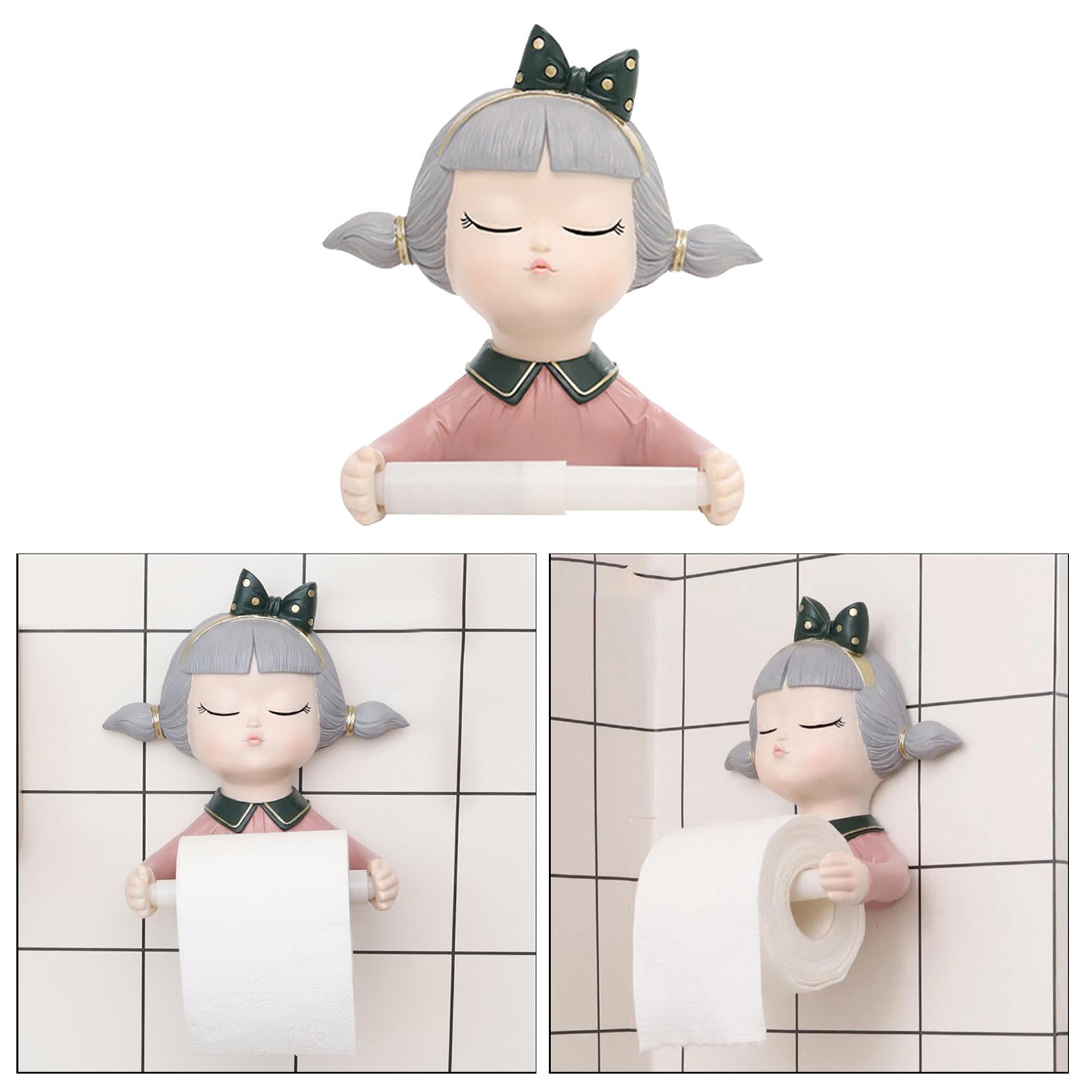 Fiocias Cute Girl Toilet Paper Roll Holder, Resin Toilet Paper Holder Wall Mount, Tissue Style 3