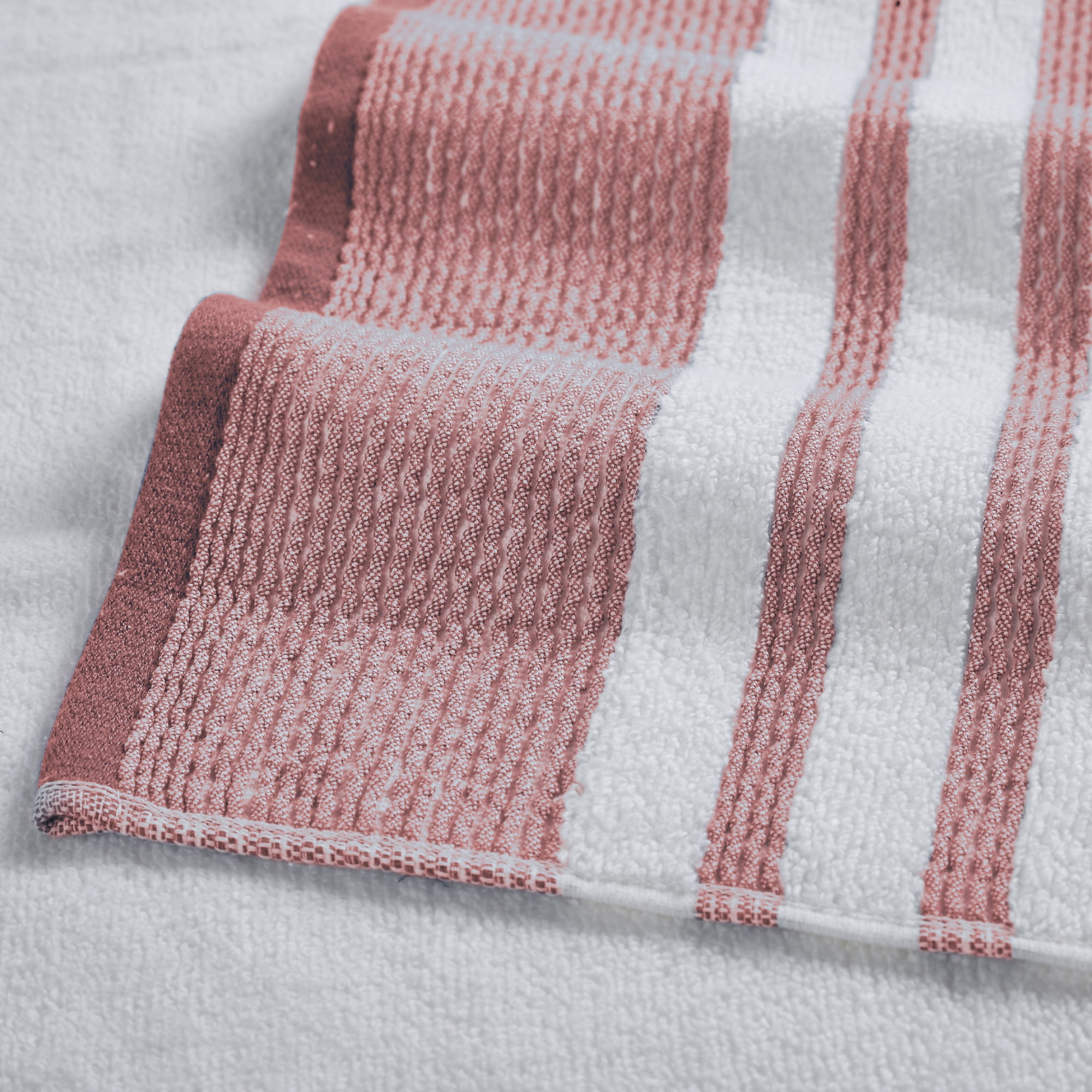 Modern Threads Reinhart 6-Piece Quick Dry Striped, Cotton Bath Towel Set, Rosewood Pink