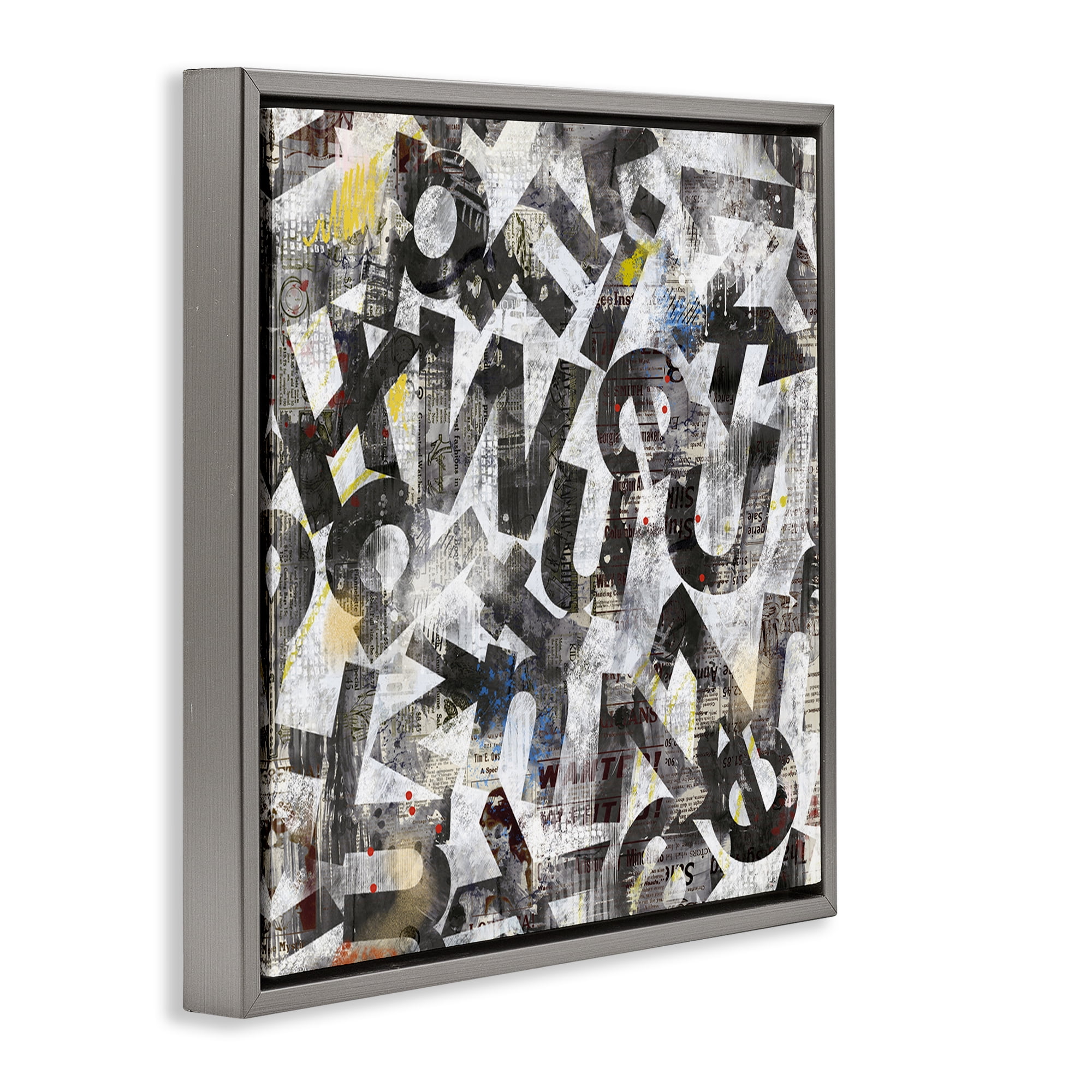 Stupell Industries Mixed Letters Abstraction Abstract Painting Gray Floater Framed Canvas Art Print Wall Art, 25 x 25