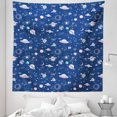 thumbnail image 1 of Blue Sky Tapestry, Abstract Saturn UFO Aliens Galaxy Planets Clouds on Dark Tone Background, Fabric Wall Hanging Decor for Bedroom Living Room Dorm, 5 Sizes, Dark Sky Blue White, by Ambesonne, 1 of 1