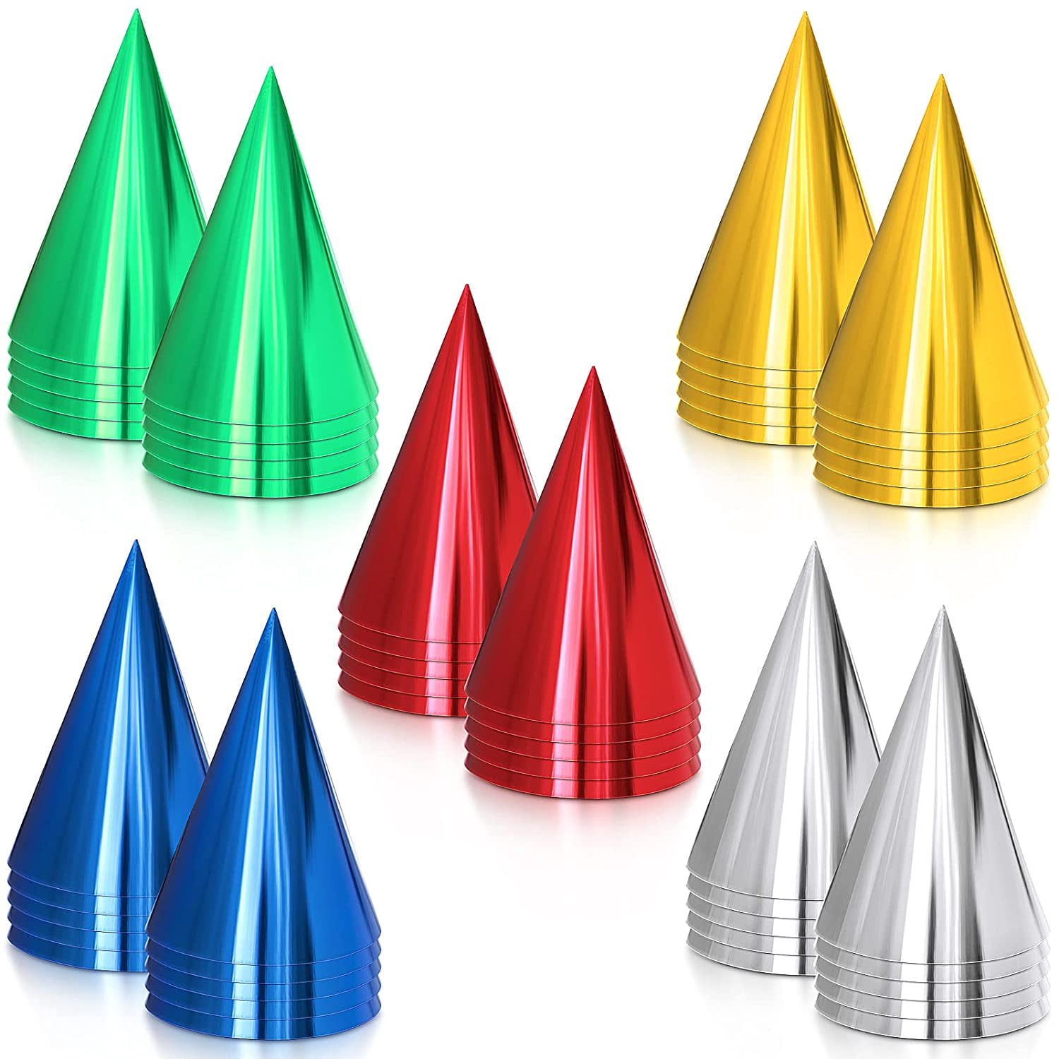 50 Pieces Cone Party Hats Metallic Foil 