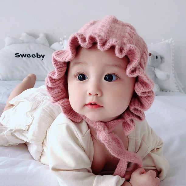 Gorros de punto con volantes para nina pequena gorros para bebe gorros para bebe recien nacido de 0 a 8 anos rosa JAMW Sencillez