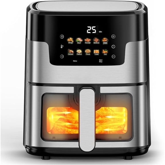 Auto Beyond 7.5-Liter Air Fryer, 10-in-1 Large Capacity, Oil-Free Cooking Pot with Viewing Window,Nonstick Dishwasher-Safe Basket | Stainless Steel