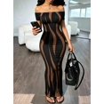 thumbnail image 3 of Womens Black Off The Shoulder Printed Bodycon Maxi Dress, Striped Slim Fit, 3 of 6