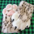 thumbnail image 3 of Byfri Leopard Print Furry Gloves with Pink Pads 32cm Warm Plush Mittens for Winter Festive Events, 3 of 7