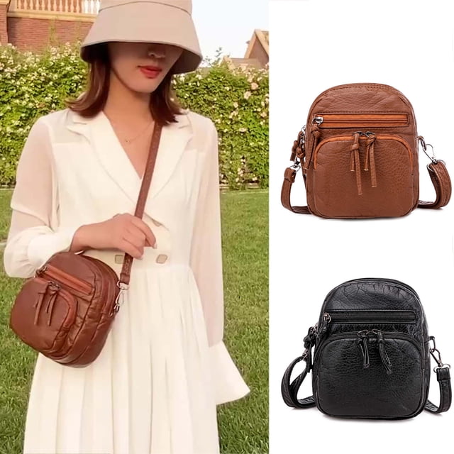 Bolso de hombro de cuero lavado con puerto USB • Bolso bandolera de gran capacidad • Bolso móvil multicompartimento de 23x19x11cm para mujer