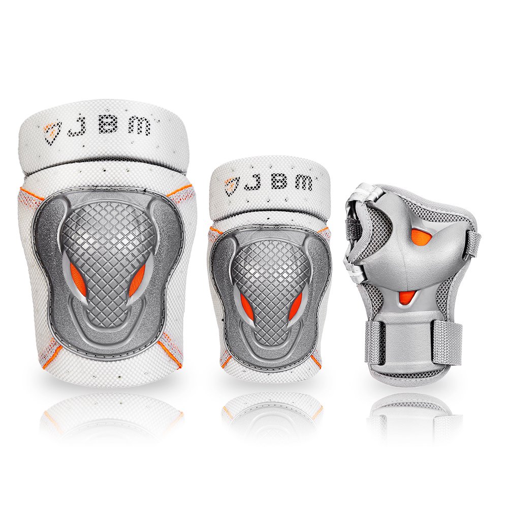 JBM BMX Bike Knee Pads and Elbow Pads with Wrist Guards Silver M
