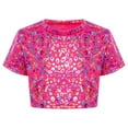thumbnail image 2 of YUUMIN Girls Hip Hop Clothes Jazz Dance Performance Outfits Glittery Round Neck Crop Tops Modern Streetwear Hot Pink 5-6, 2 of 7