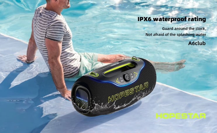 200W Wireless Bluetooth Speaker with 1 Microphone, RGB Lights, Big Bass, 10M Range, Blue